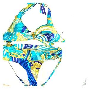 Trina Turk gold embellished halter bikini